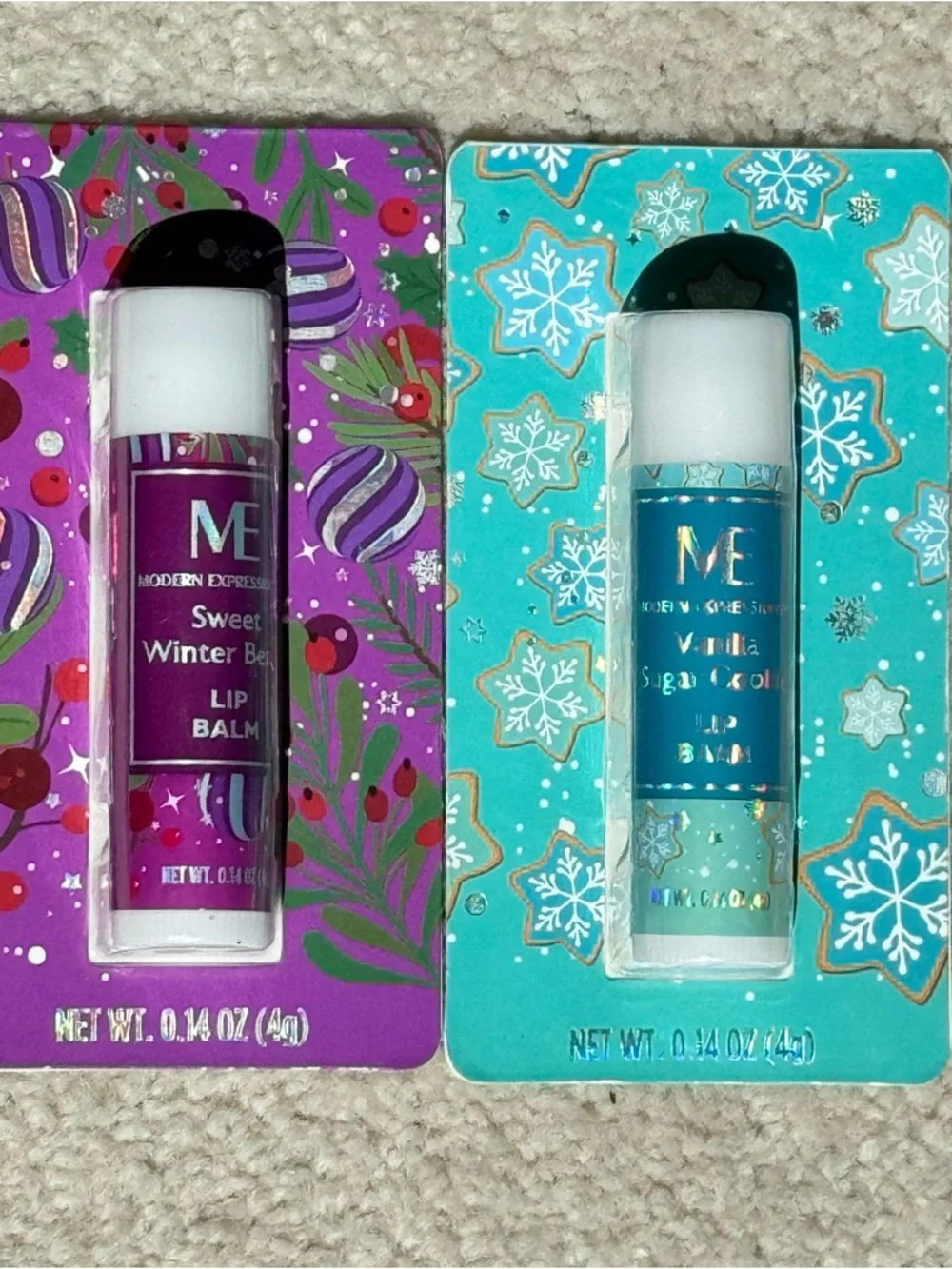 ME Modern Expressions Lip Balm Vanilla Sugar Cookie & Sweet Winter Berry NEW